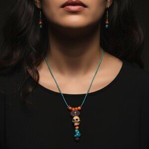 💀 Amethyst & Turquoise Artisan Skull Jewelry Set 💀